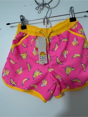 C&C California Kids Bright Pink Banana Shorts with Yellow Trim